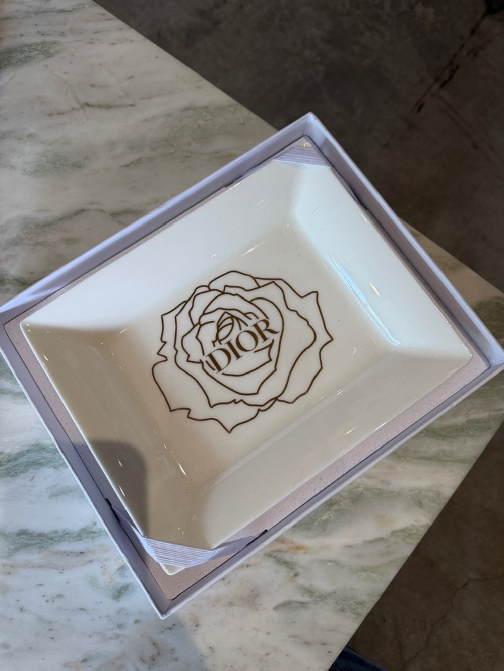Dior White Ceramic Trinket Dish with Gold Rose Logo